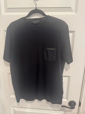 Prada Black Short Sleeve Tee with Nylon Chest Pocket